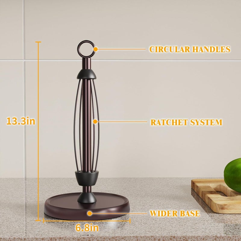 HZE Oil Rubbed Bronze Paper Towel Holder Countertop, Bronze Kitchen Accessories Decor, Stainless Steel, Weighted Base, One Hand Tear Paper Towel Stand with Ratchet System for Kitchen Farmhouse Essentials - Image 4